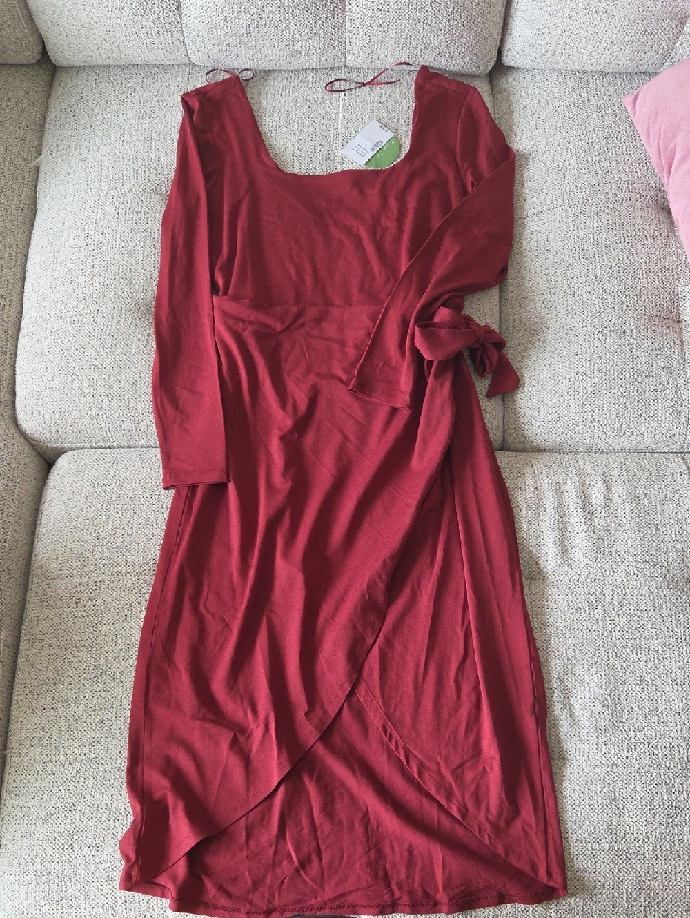 Ricki's Long Sleeve Wrap-Style Dress in Deep Red